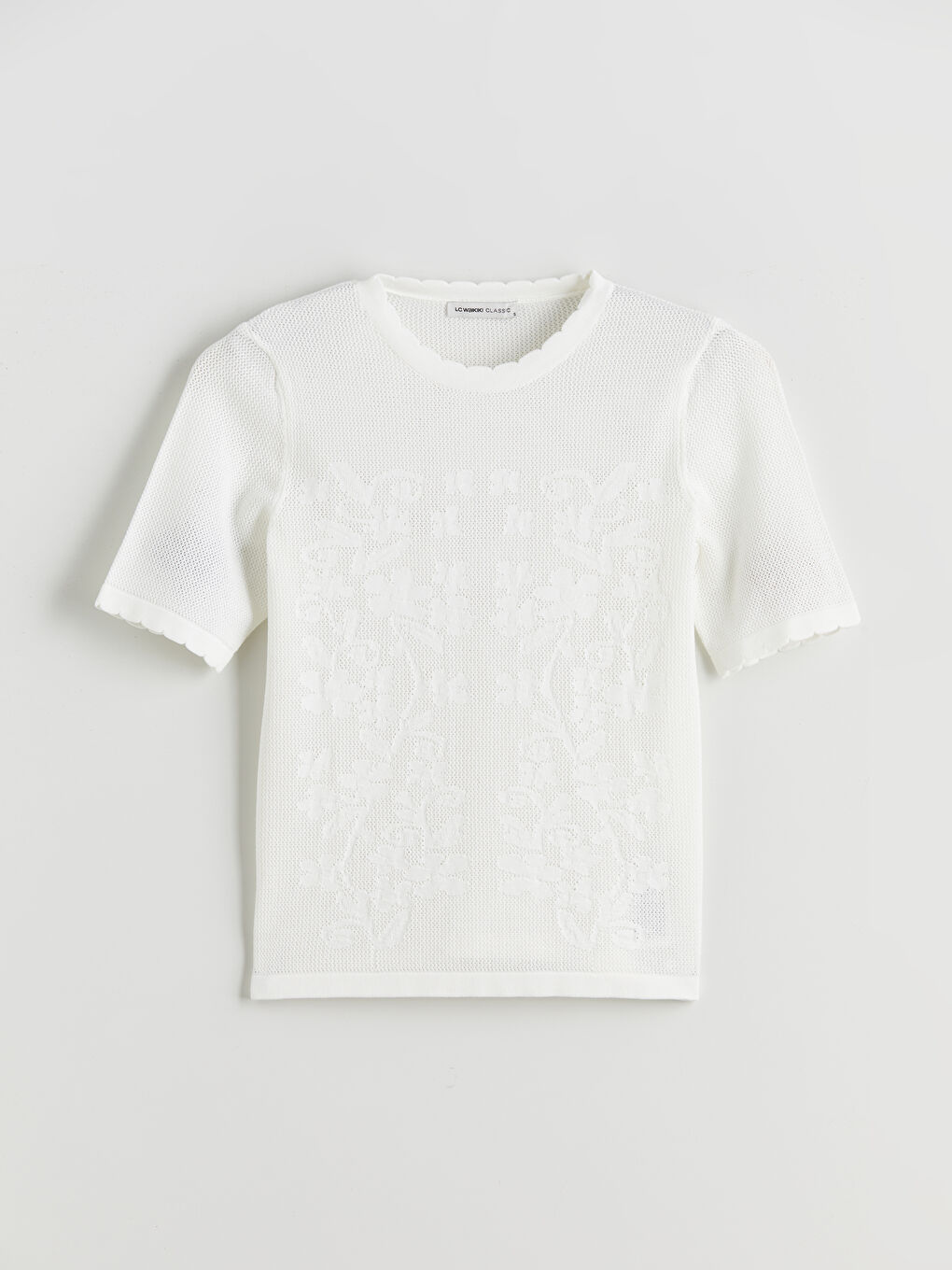 Ekru Bisiklet Yaka Nakışlı Kadın Triko Kazak-4