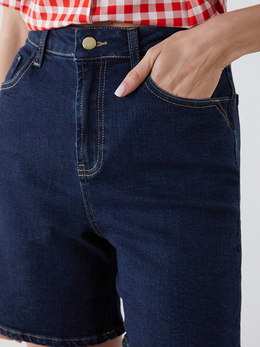 Lacivert Standart Fit Kadın Jean Şort-2