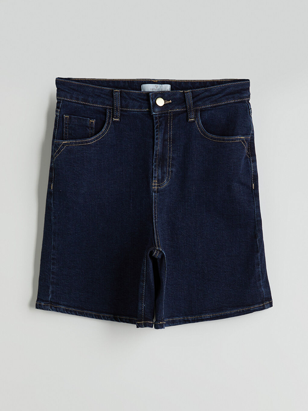 Lacivert Standart Fit Kadın Jean Şort-4