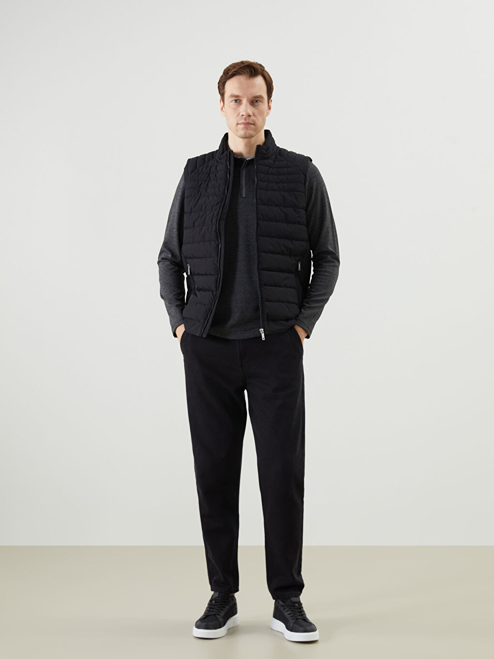 Siyah Standart Kalıp Dik Yaka Erkek Şişme Yelek-3