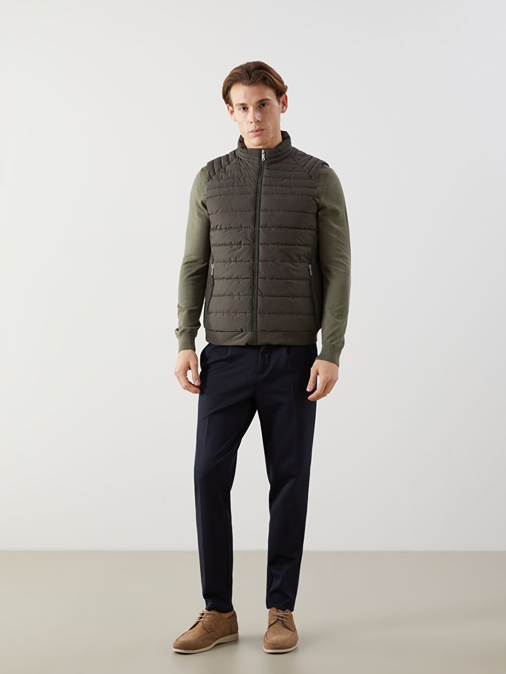 Haki Standart Kalıp Dik Yaka Erkek Şişme Yelek-3