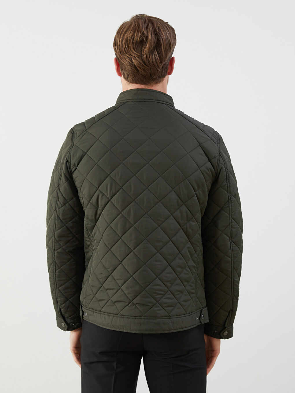 Haki Standart Kalıp Biker Yaka Erkek Mont-4