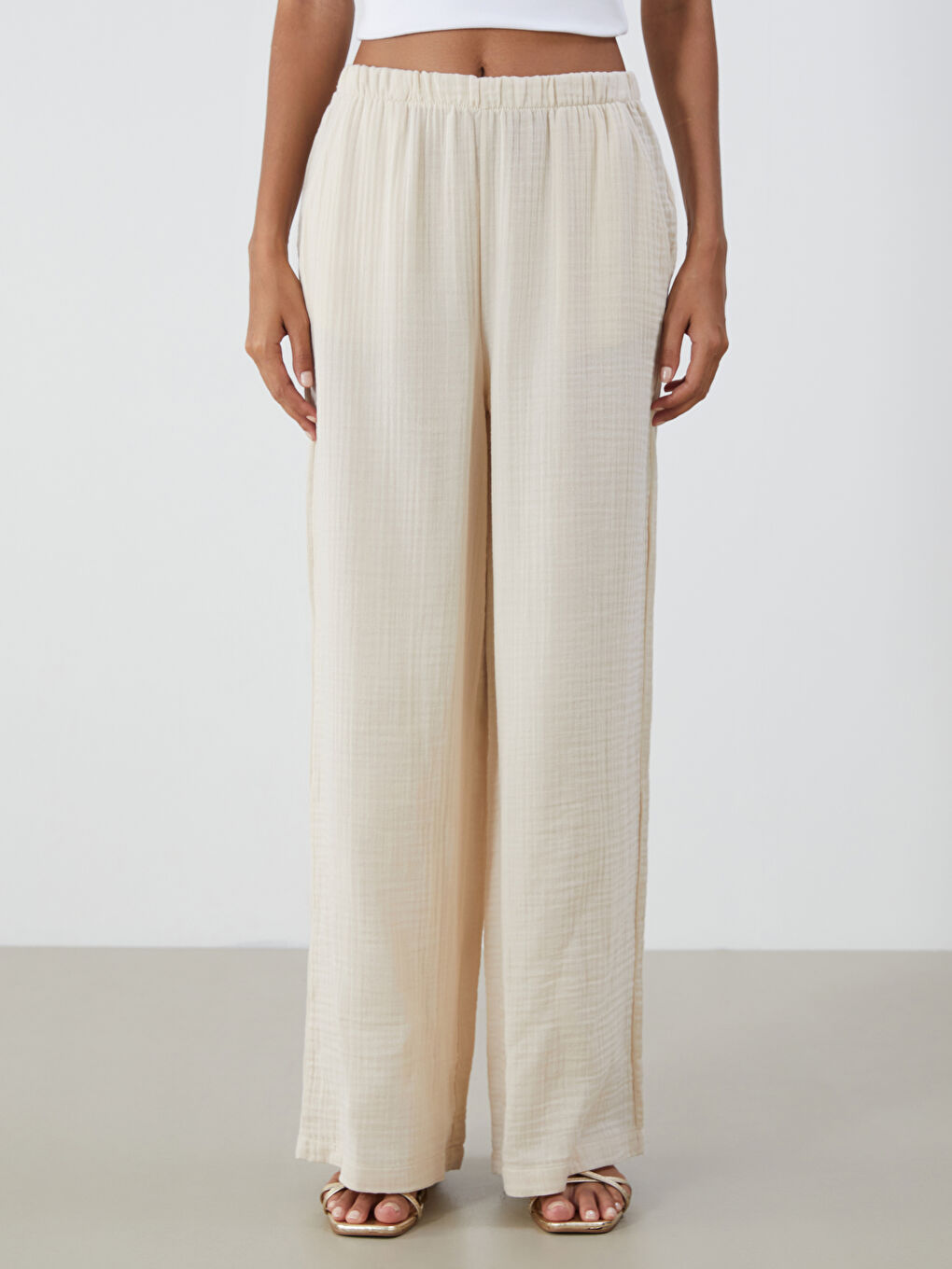 XSIDE Elasticated Waist Textured Women's Trousers -S5PP43Z8-CR8