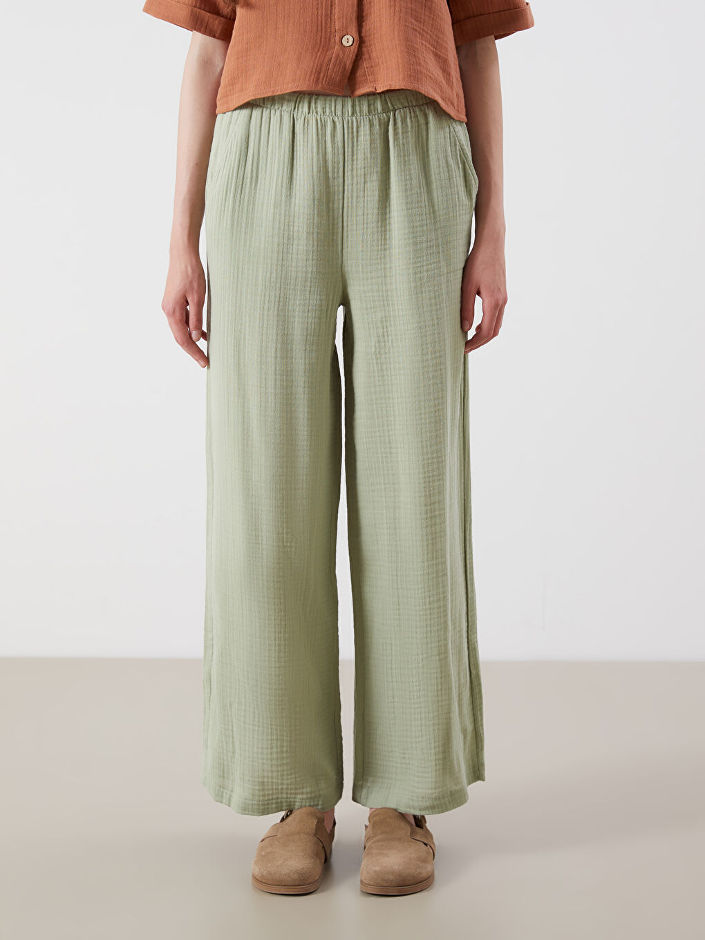 XSIDE Elasticated Waist Textured Women's Trousers -S5PP43Z8-CRR
