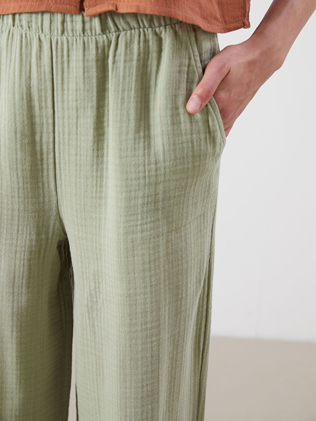 XSIDE Elasticated Waist Textured Women's Trousers -S5PP43Z8-CRR