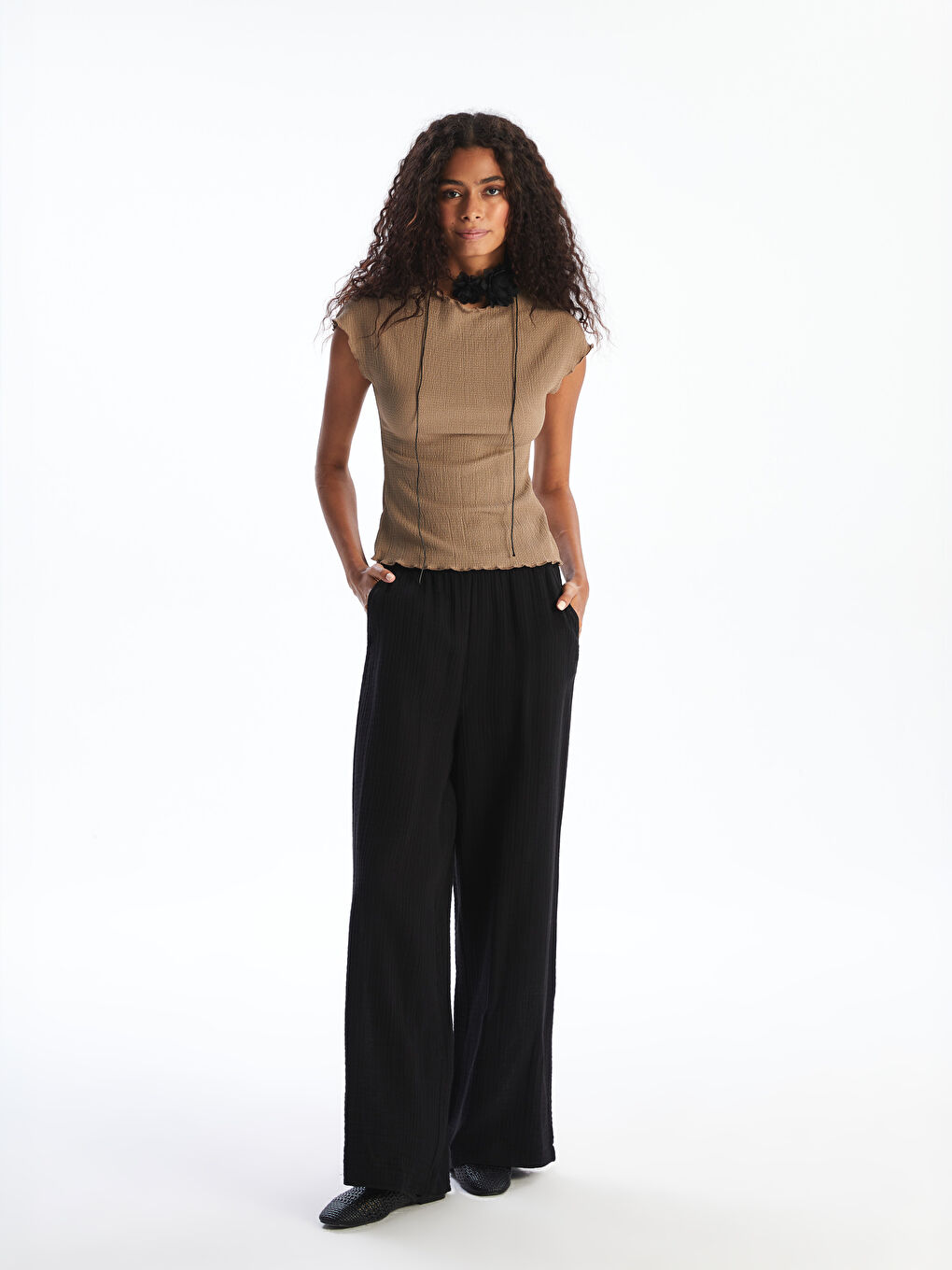 XSIDE Elasticated Waist Textured Women's Trousers -S5PP43Z8-CVL
