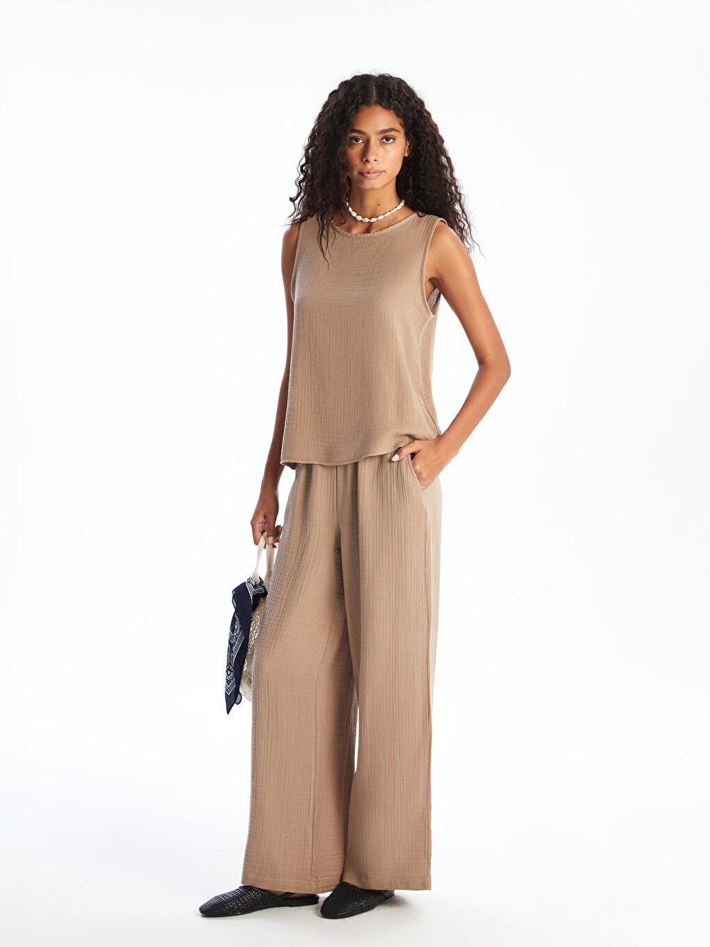 XSIDE Elasticated Waist Textured Women's Trousers -S5PP43Z8-PS7