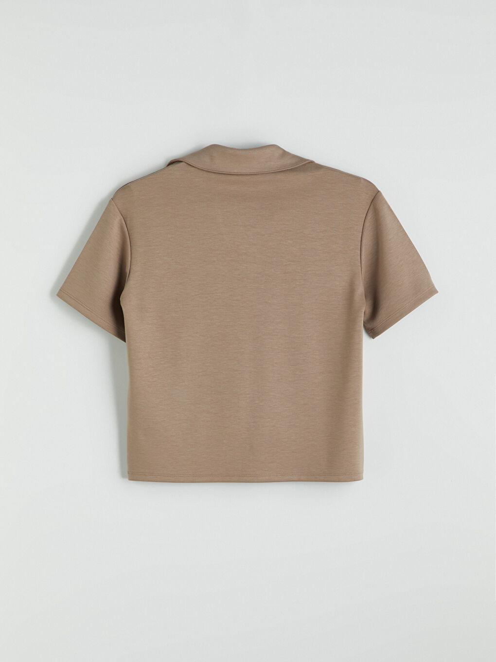 Kahverengi Polo Yaka Nakışlı Kadın Tişört-5