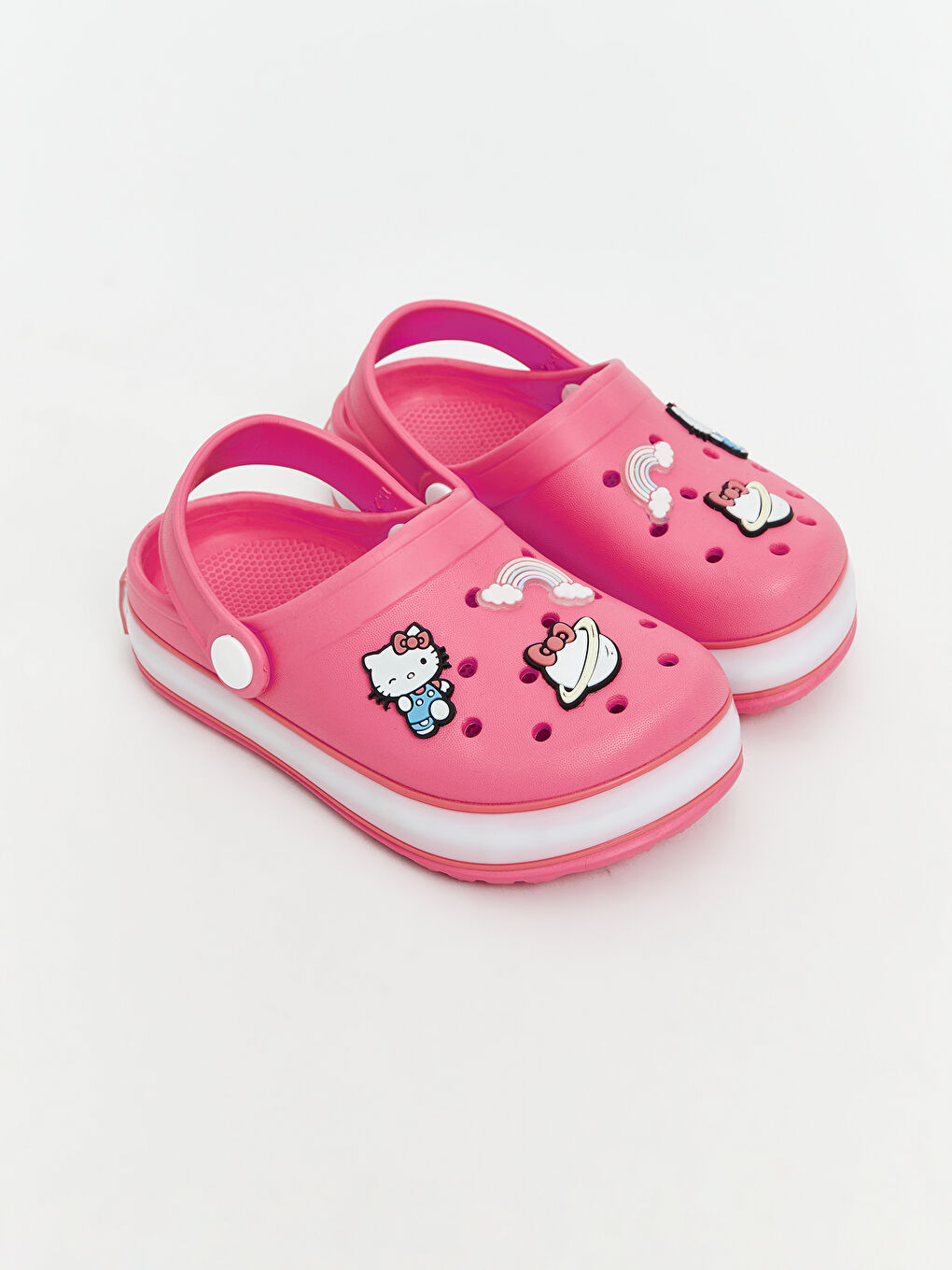 Pembe Hello Kitty Baskılı Tabanı Işıklı Kız Çocuk Plaj Sandaleti-1