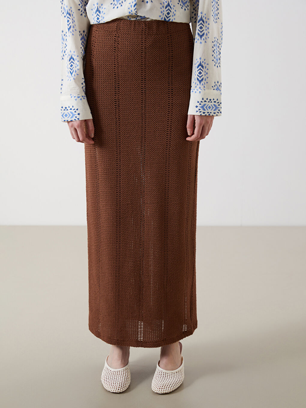 Kahverengi Beli Lastikli Ajurlu Etek-1