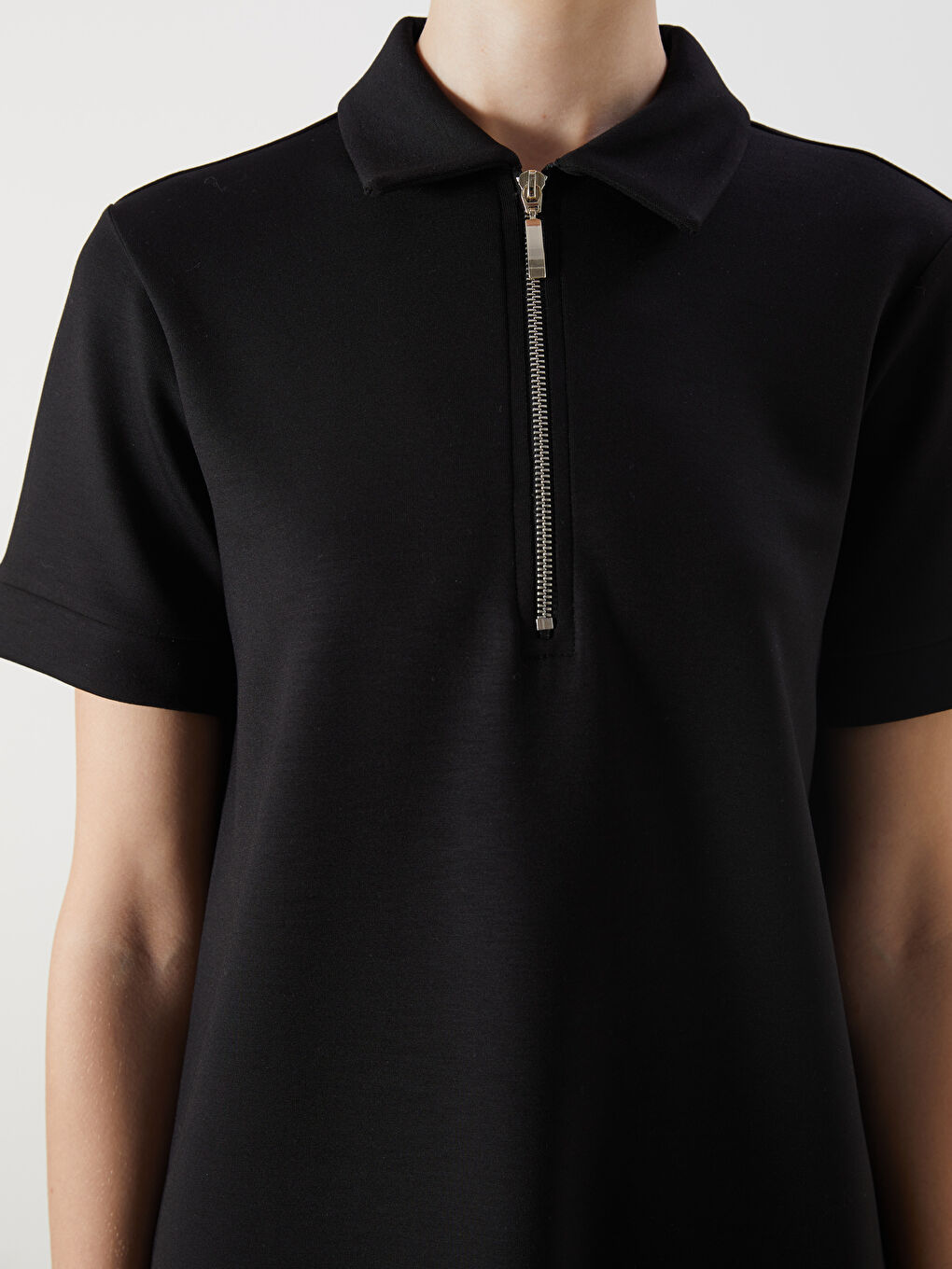 Siyah Polo Yaka Mini Elbise-2
