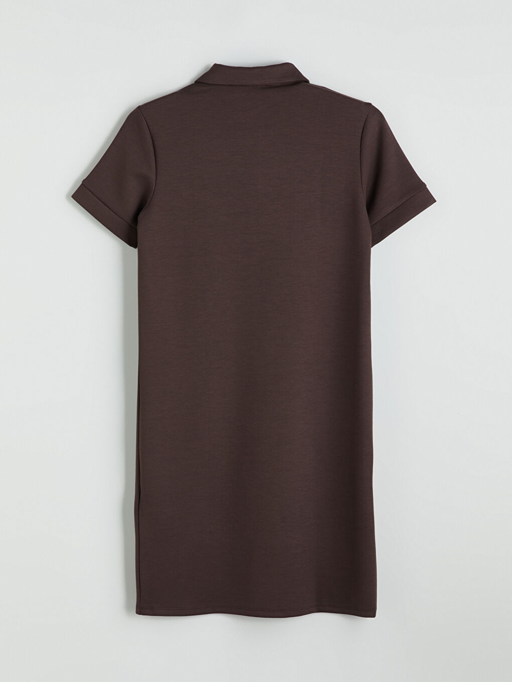Kahverengi Polo Yaka Mini Elbise-5