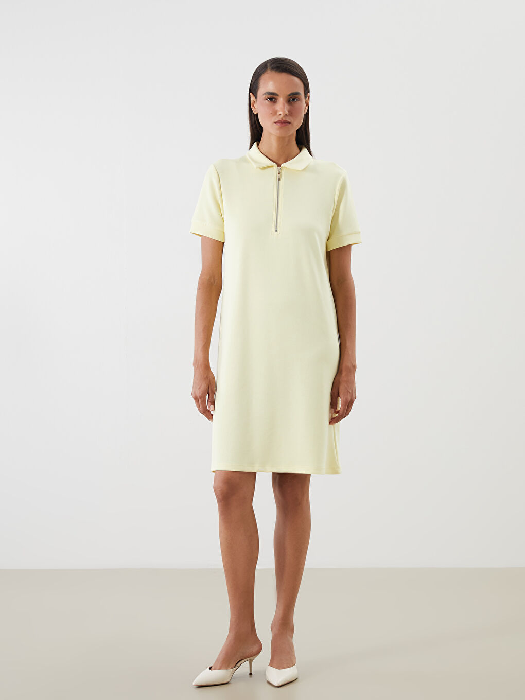 Sarı Polo Yaka Mini Elbise-1