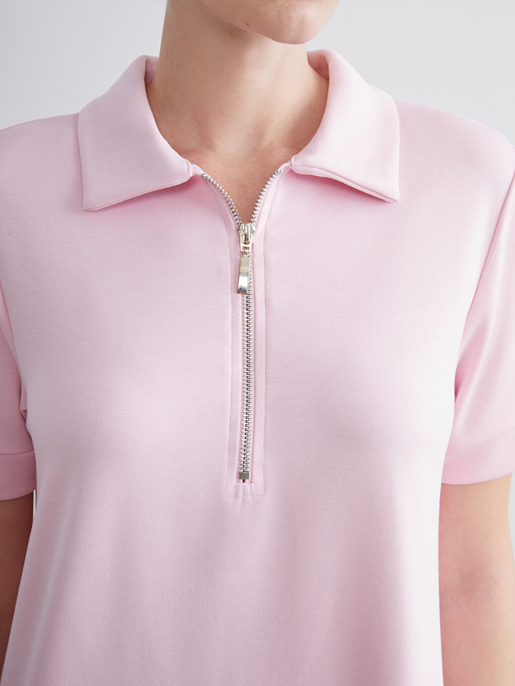 Pembe Polo Yaka Mini Elbise-2