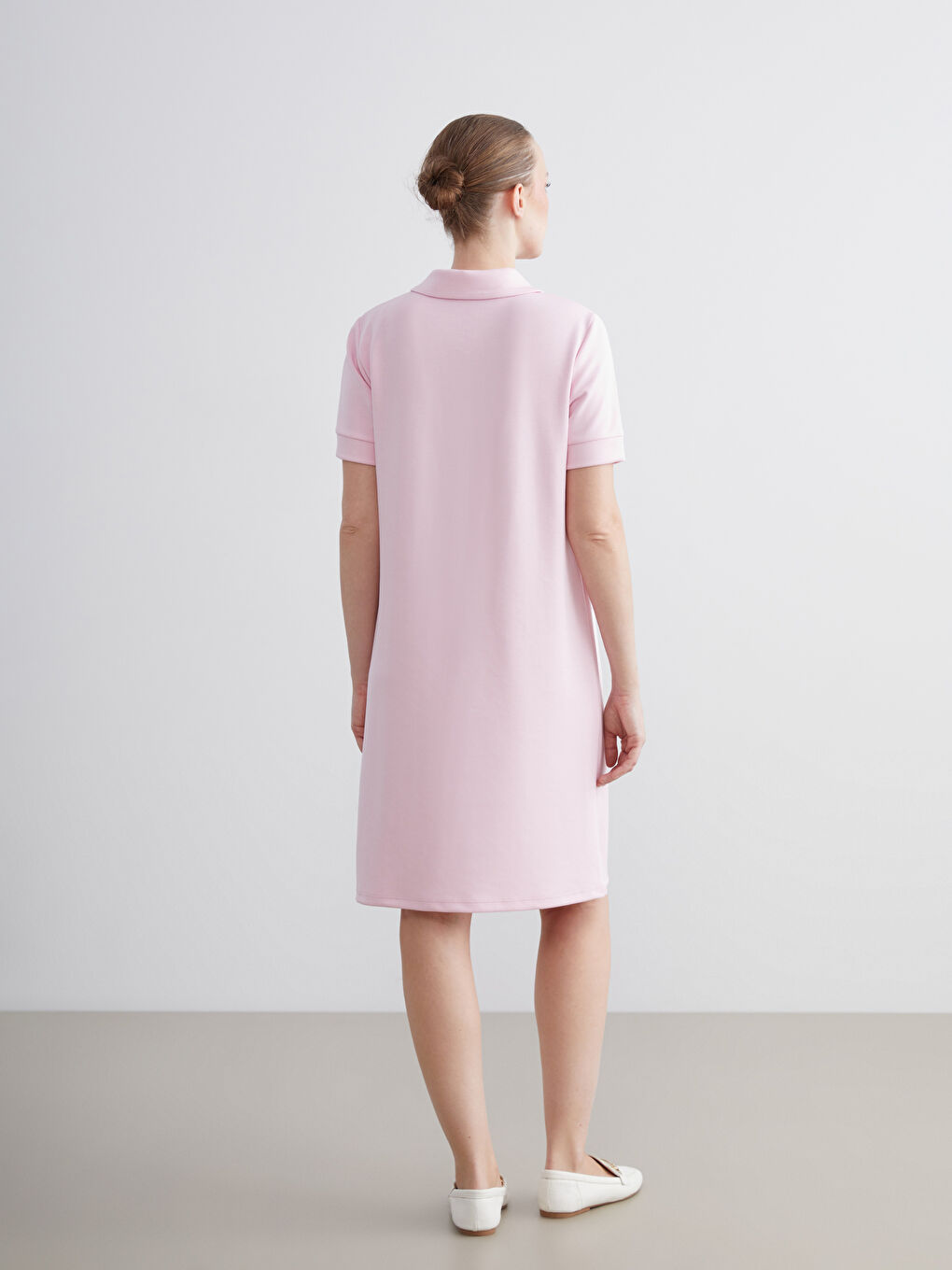 Pembe Polo Yaka Mini Elbise-3