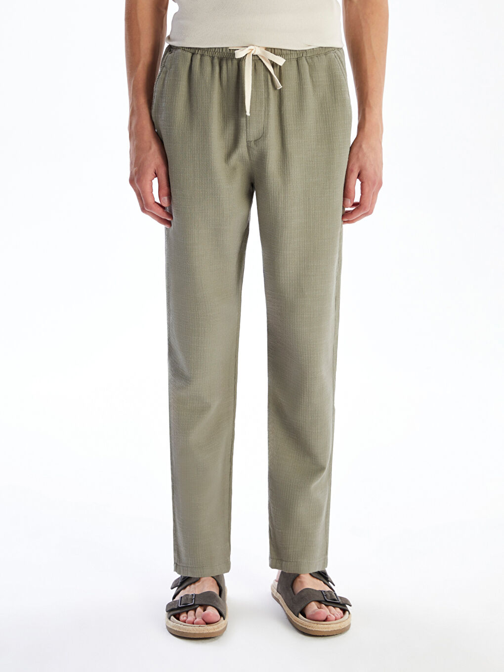 კომფორტული ჭრის დობი ქსოვილის მამაკაცის შარვალი-1