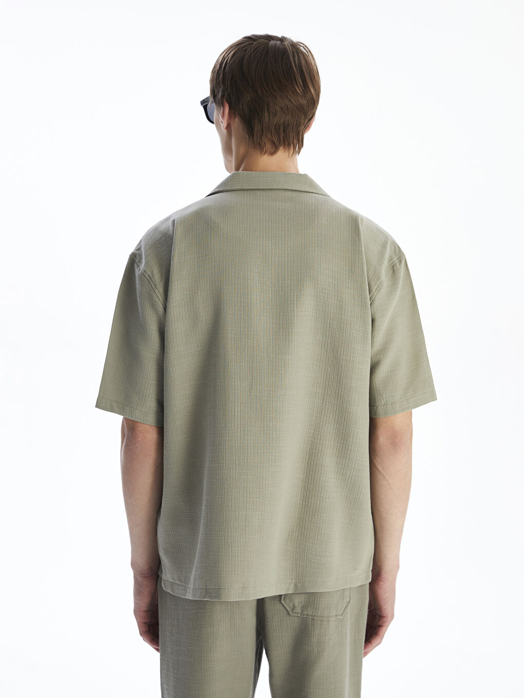 Haki Rahat Kalıp Resort Yaka Kısa Kollu Müslin Erkek Gömlek-7