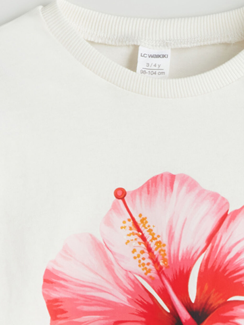Ekru Bisiklet Yaka Çiçekli Kız Çocuk Tişört-2