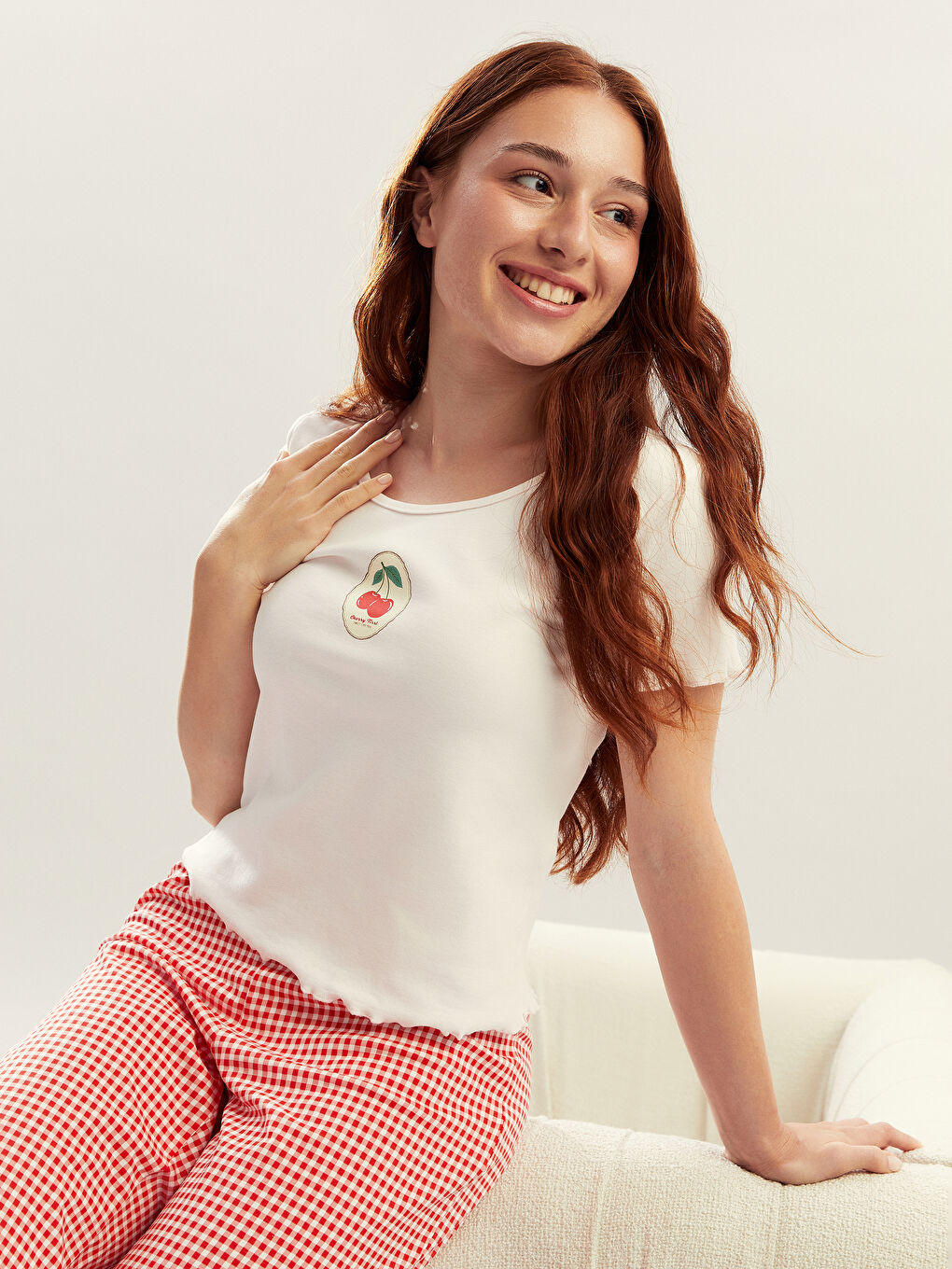 Petite Crew Neck Printed Women's Pyjama Set -S5PQ90Z8-LTQ