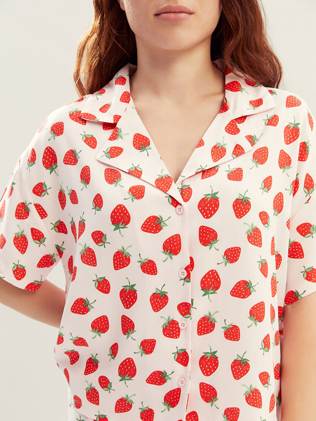 Petite Collared Neck Printed Women's Pyjama Set -S5PR23Z8-LT4