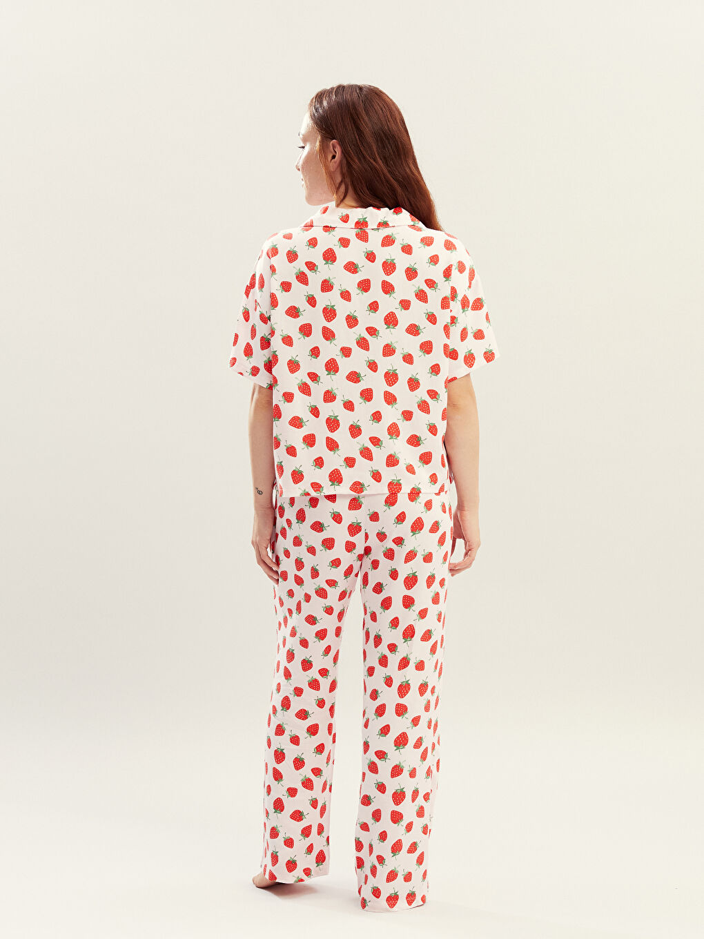 Petite Collared Neck Printed Women's Pyjama Set -S5PR23Z8-LT4