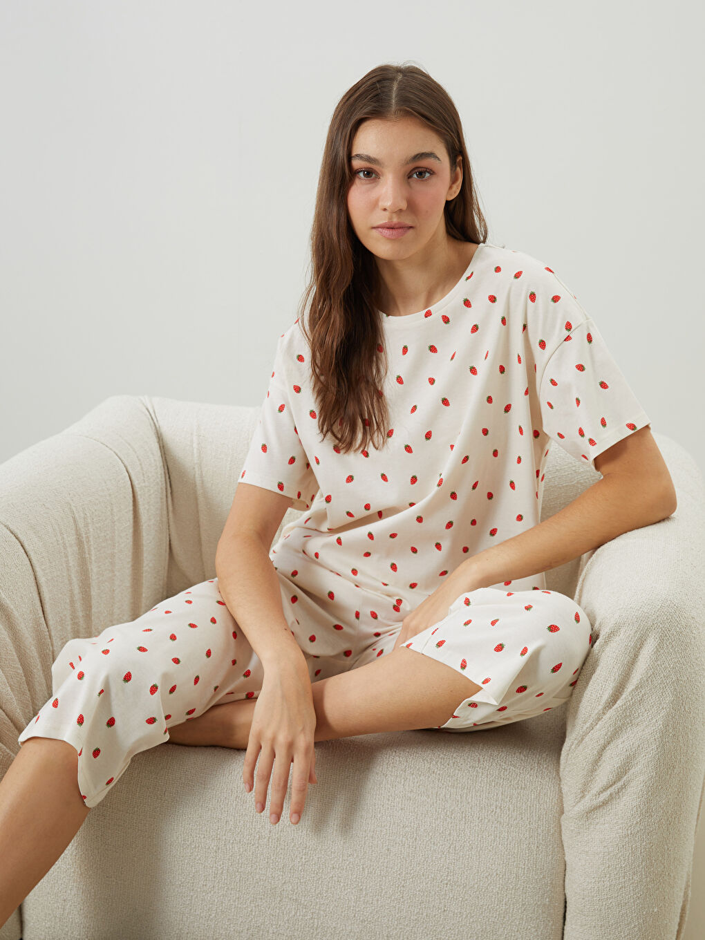 Woman ECRU Capri Pyjamas Set -S5PR52Z8-LRA