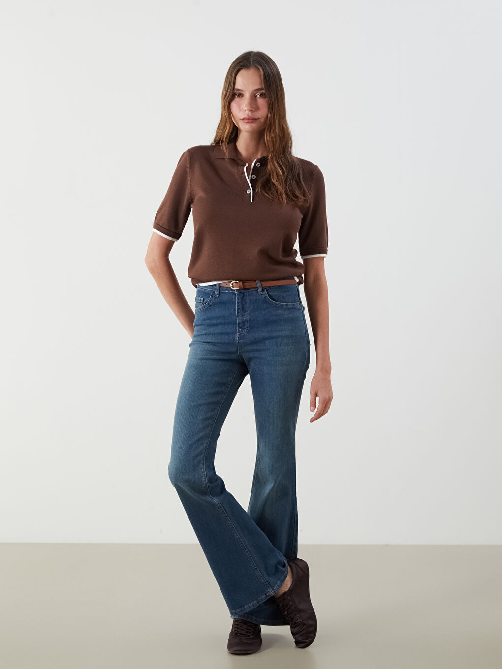 LCW Jeans Indigo Beli Kemerli Mars Flare Kadın Jean Pantolon