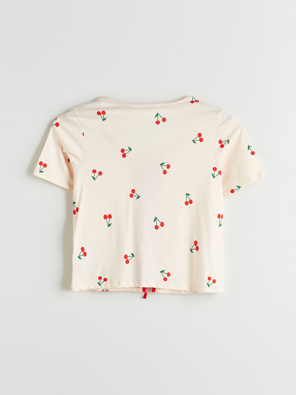 Ekru V Yaka Baskılı Kadın Pijama Üstü-1