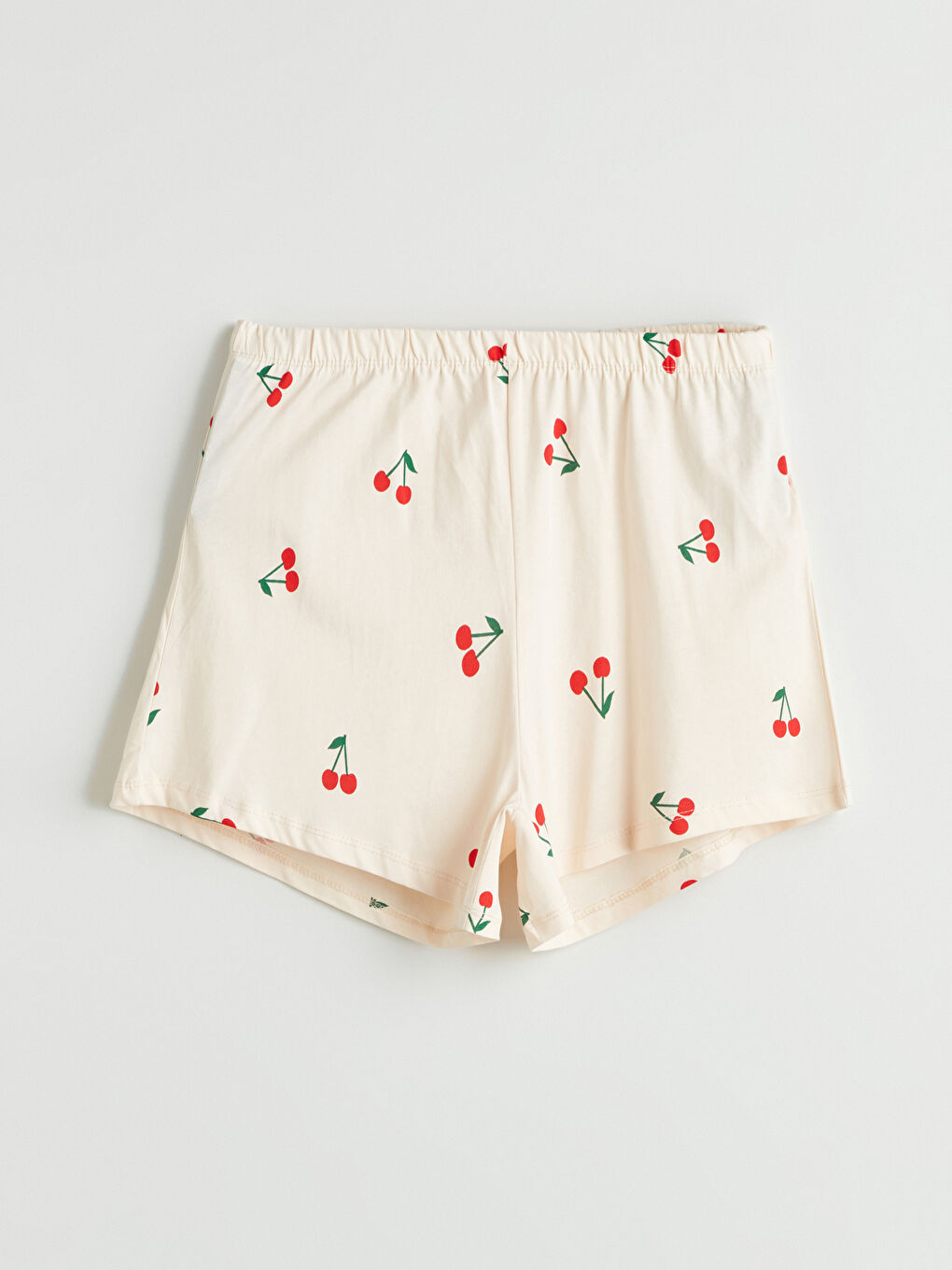 Ekru Beli Lastikli Baskılı Kadın Şort Pijama Altı