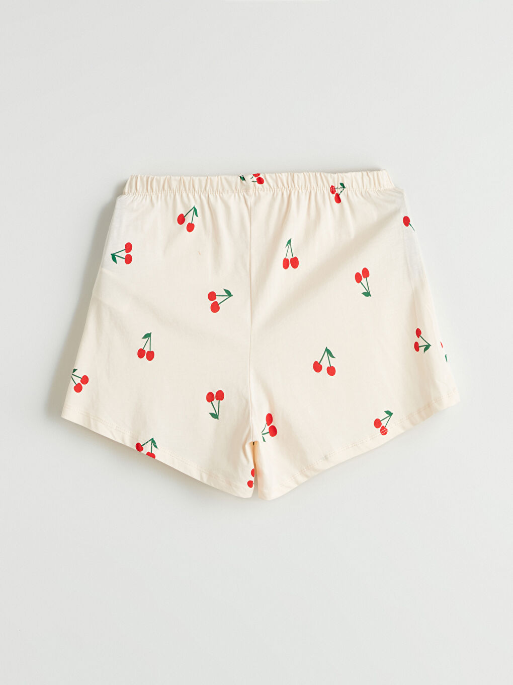 Ekru Beli Lastikli Baskılı Kadın Şort Pijama Altı-1