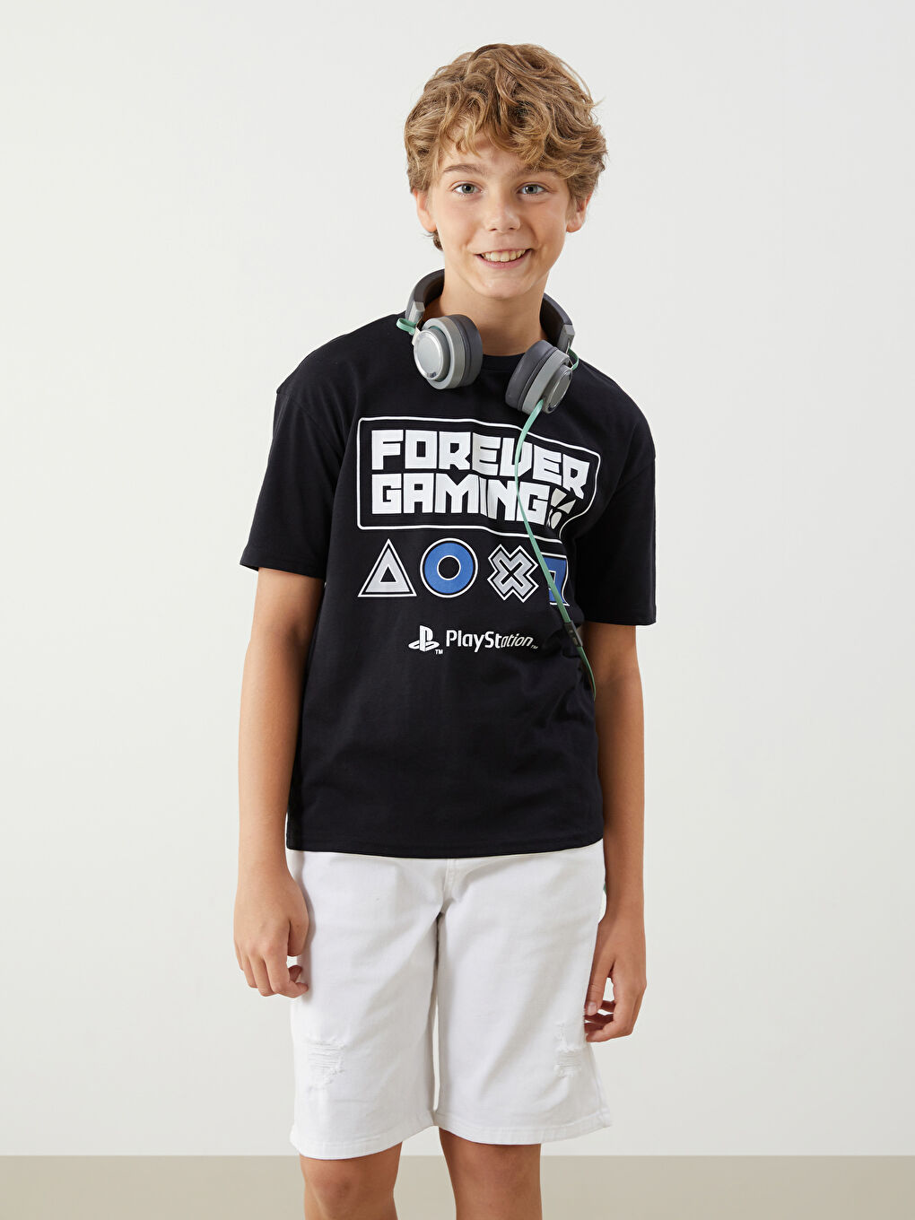 LCW Kids Crew Neck PlayStation Printed Boys' T-Shirt -S5PS75Z4-HKS