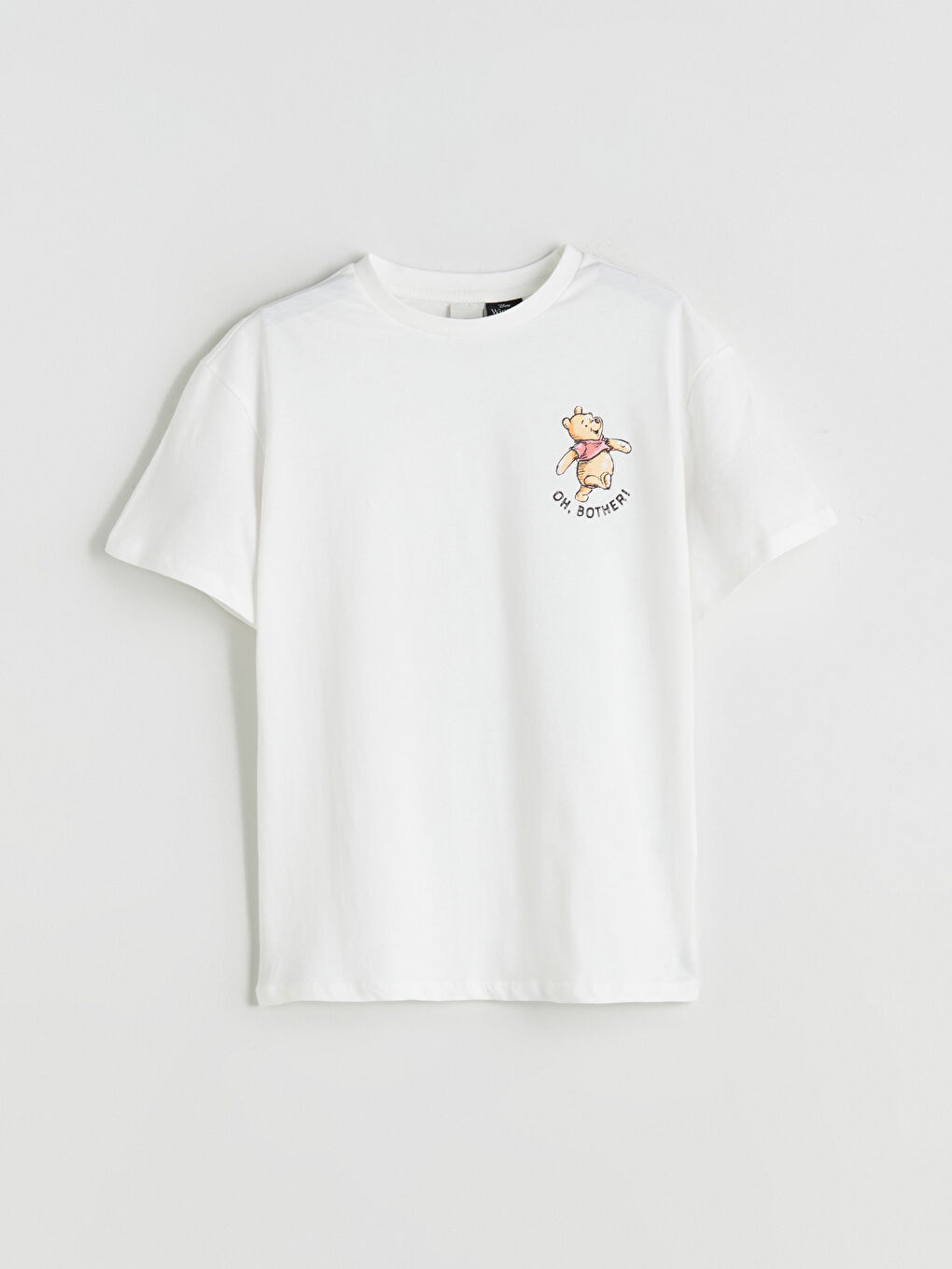 Ekru Bisiklet Yaka Winnie the Pooh Baskılı Kız Çocuk Tişört-1