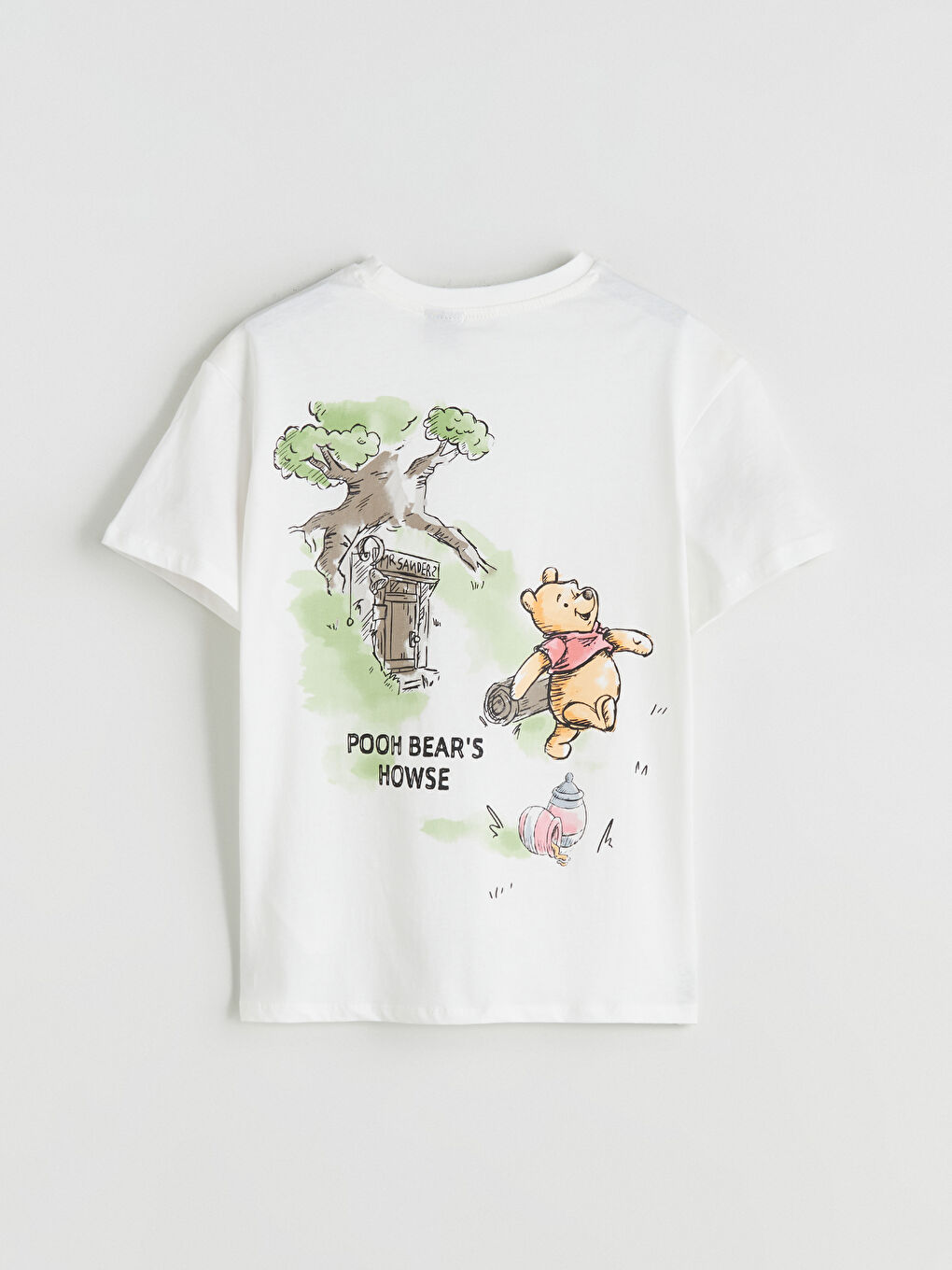Ekru Bisiklet Yaka Winnie the Pooh Baskılı Kız Çocuk Tişört-3