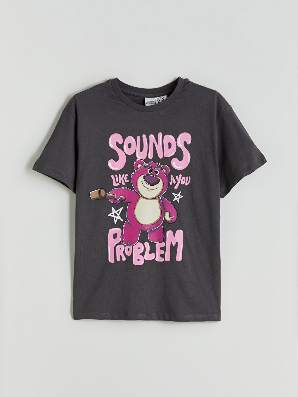 Gri Bisiklet Yaka Toy Story Baskılı Kız Çocuk Tişört