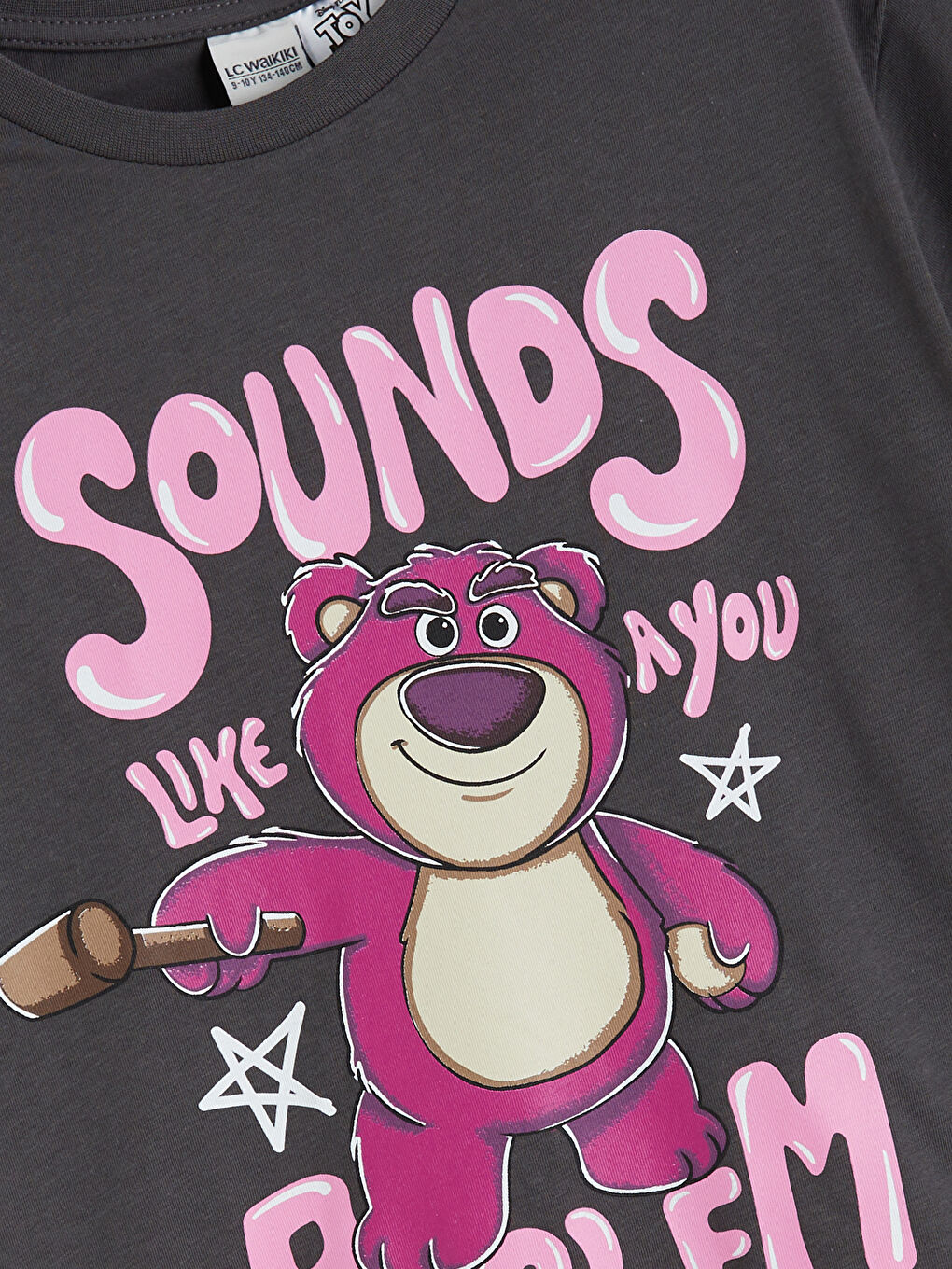 Gri Bisiklet Yaka Toy Story Baskılı Kız Çocuk Tişört-1