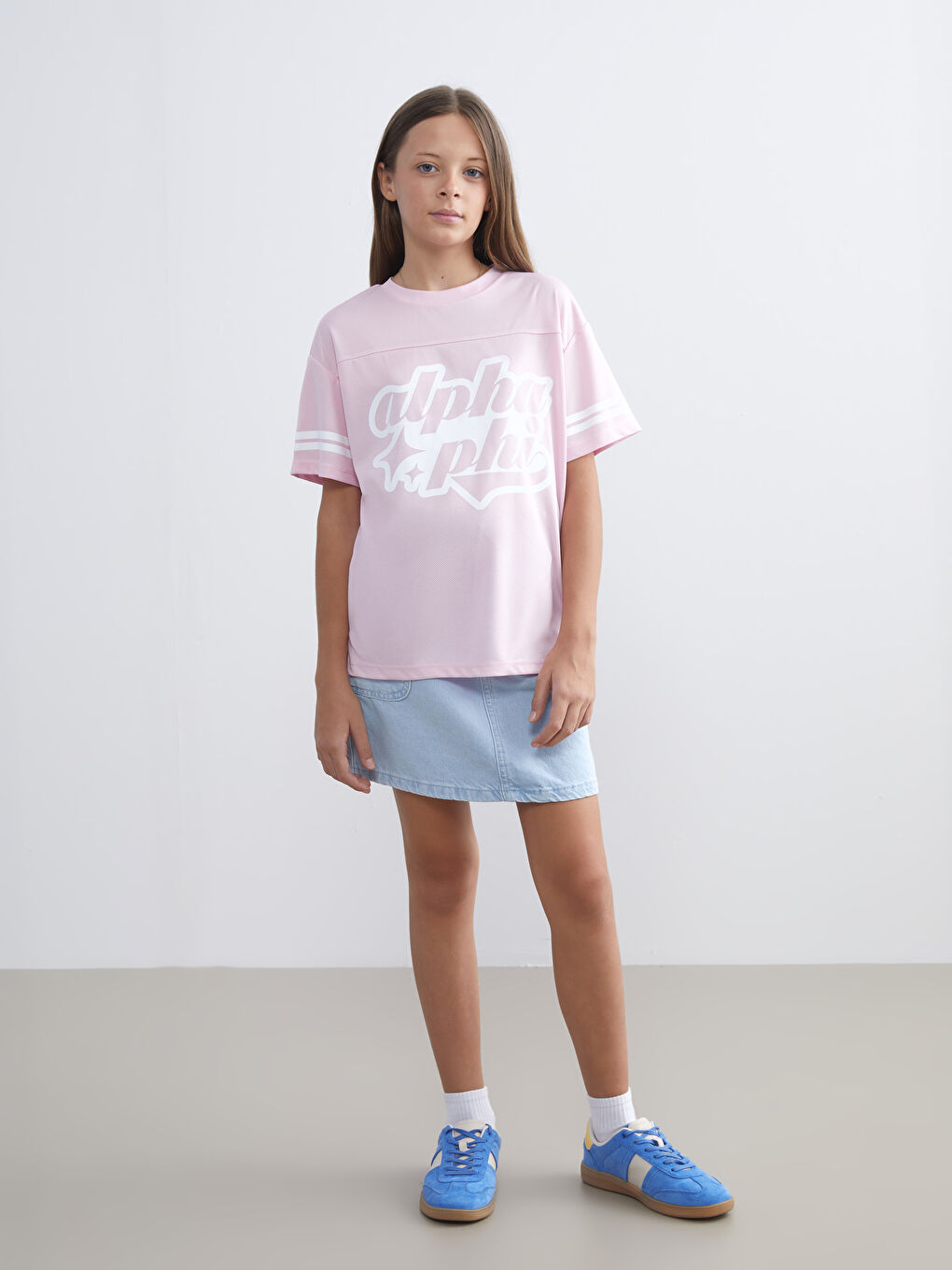 Pembe Bisiklet Yaka Kız Çocuk Tişört-1