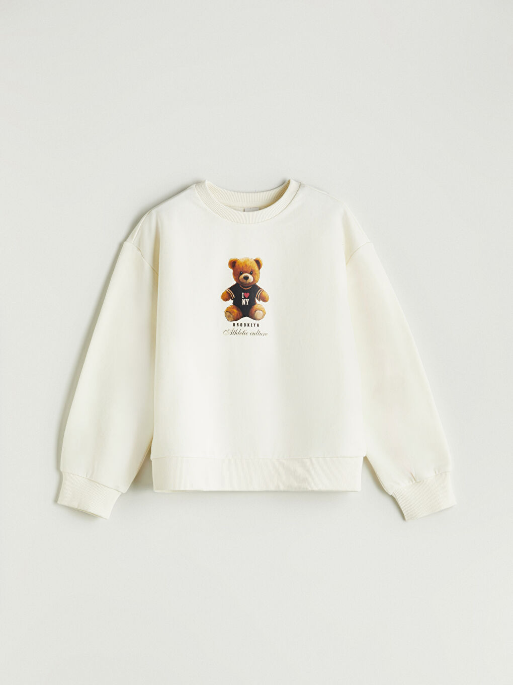 Ekru Bisiklet Yaka Kız Çocuk Sweatshirt ve Şort-1