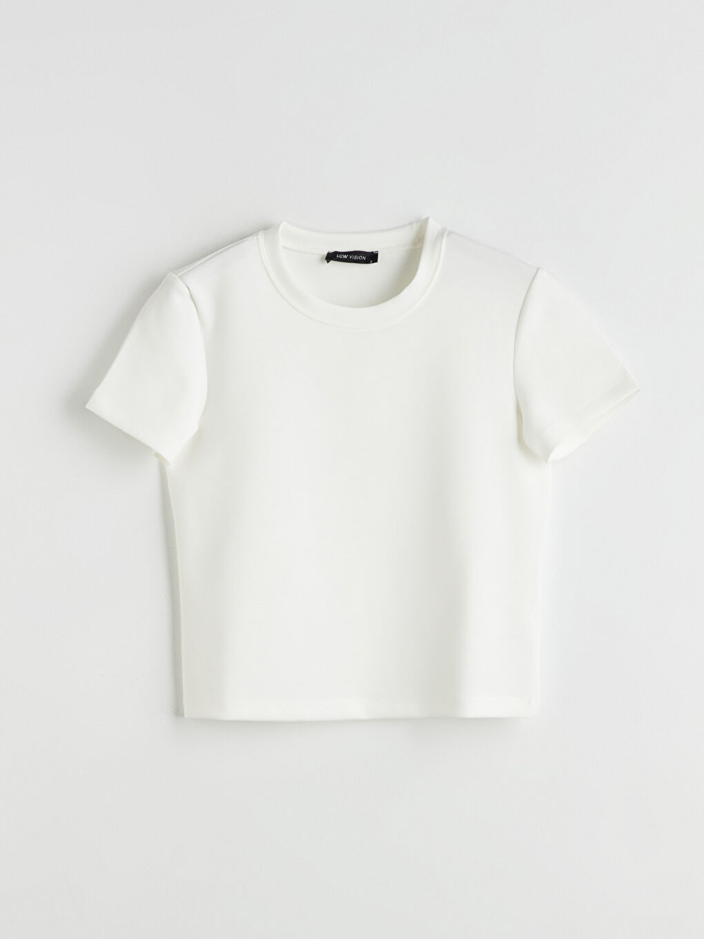 Ekru Bisiklet Yaka Kadın Tişört-4