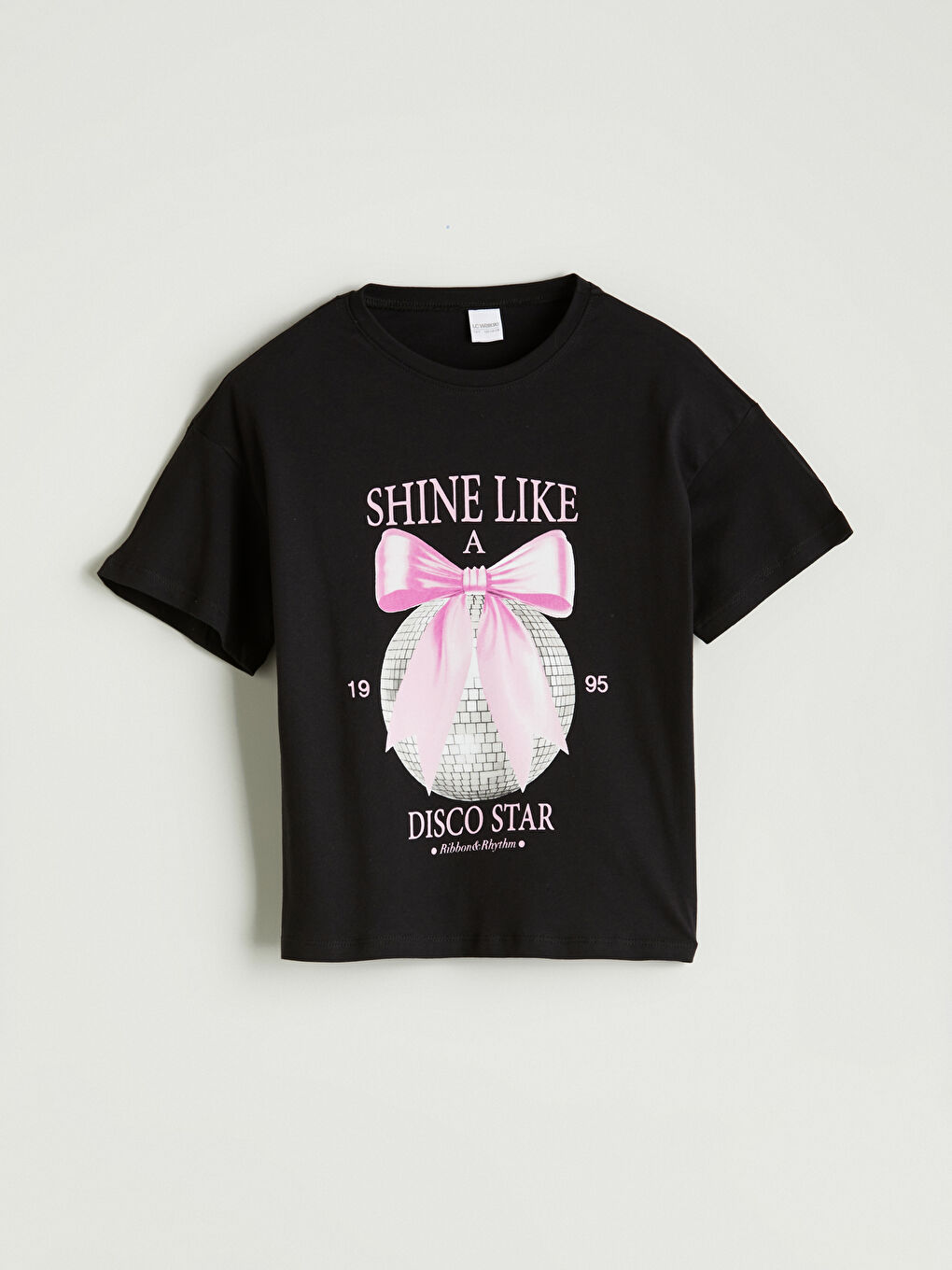 Siyah Bisiklet Yaka Kız Çocuk Pijama Üst