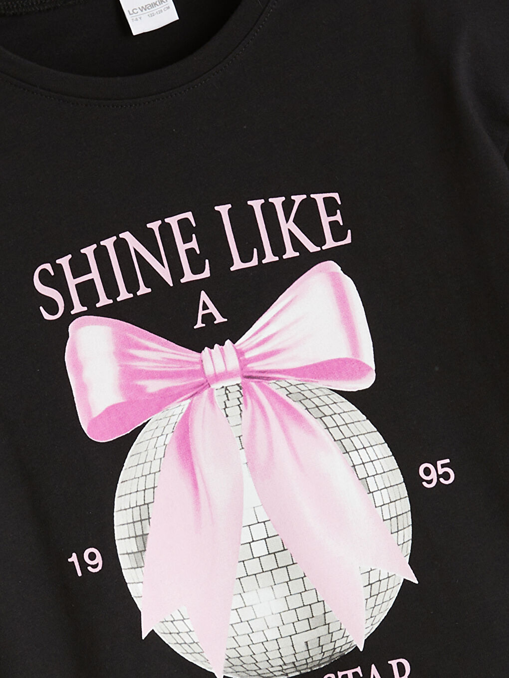 Siyah Bisiklet Yaka Kız Çocuk Pijama Üst-1