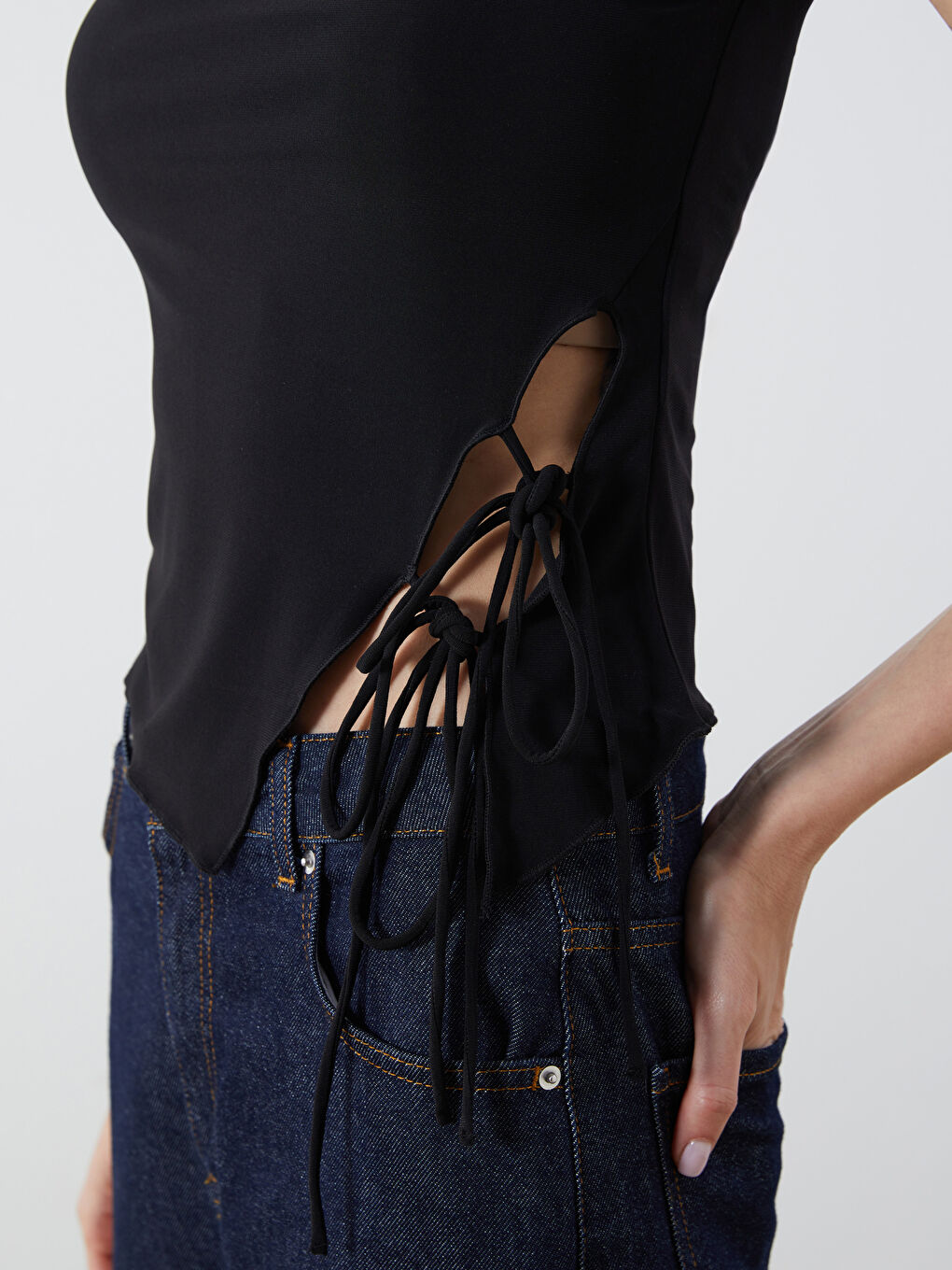 Siyah Bisiklet Yaka Bağlamalı Bluz-2