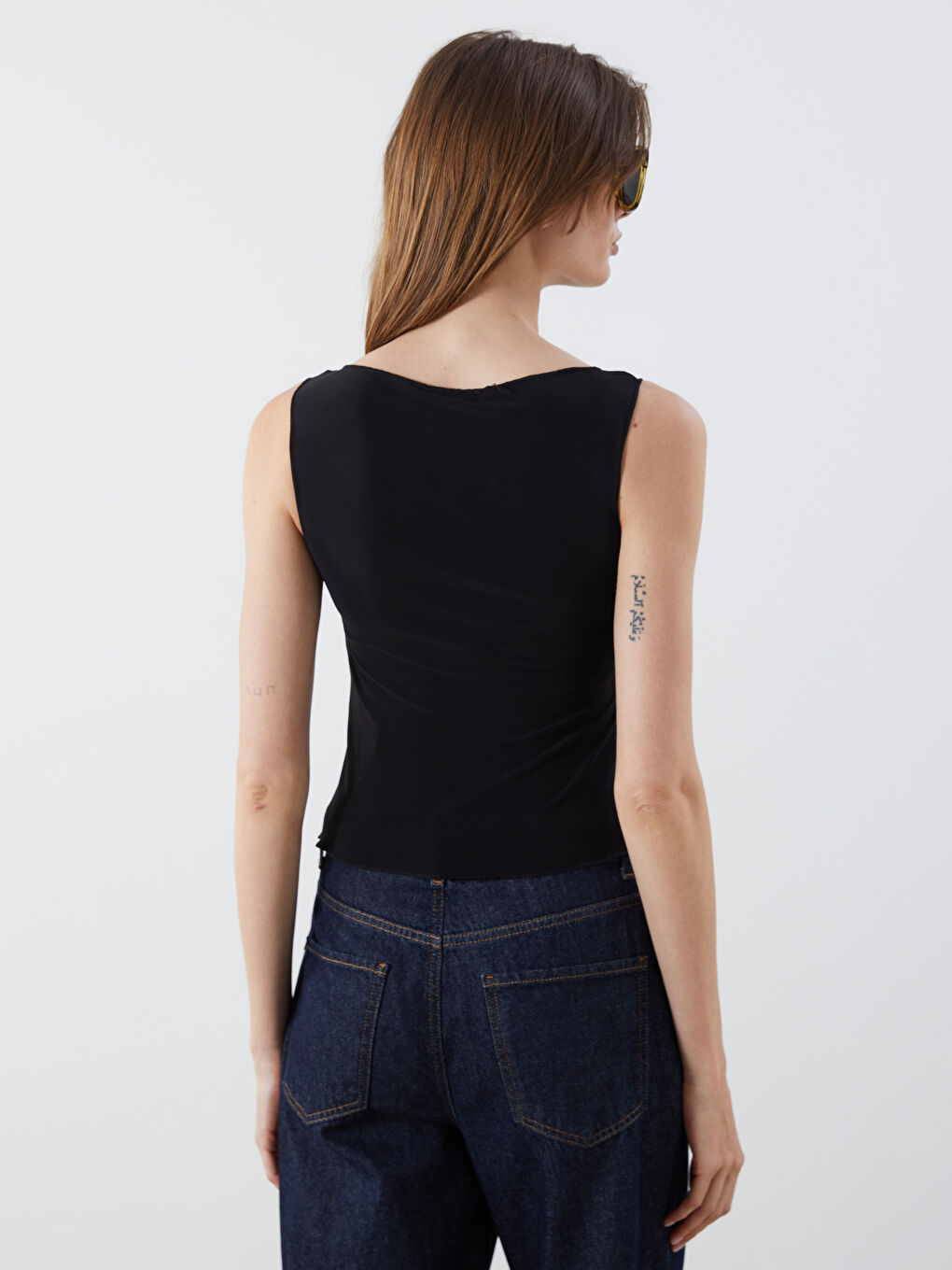 Siyah Bisiklet Yaka Bağlamalı Bluz-3