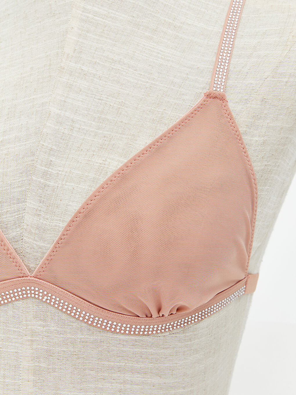 Pembe Balensiz Dolgusuz Parlak Taşlı Fantezi Sütyen-2