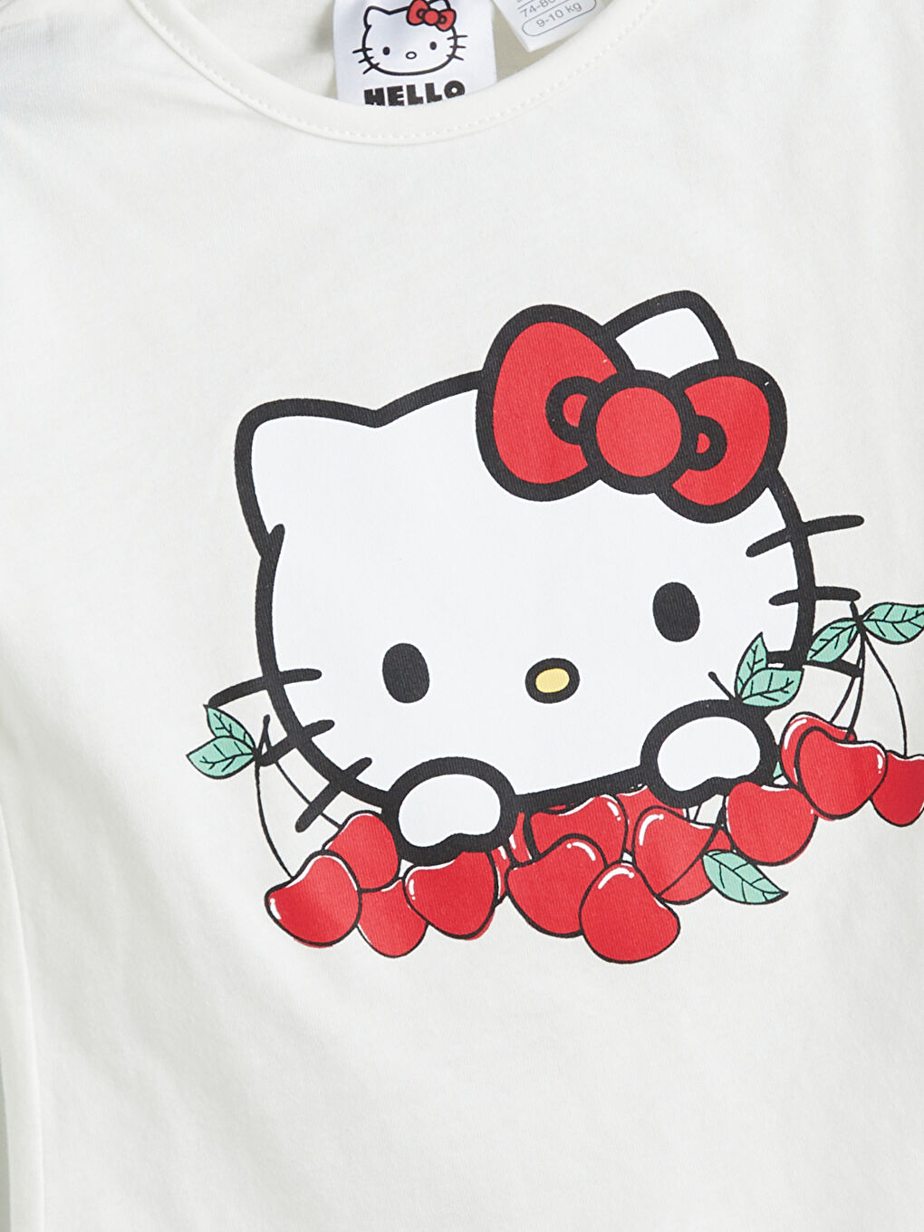 Ekru Bisiklet Yaka Hello Kity Baskılı Kız Bebek Tişört-1