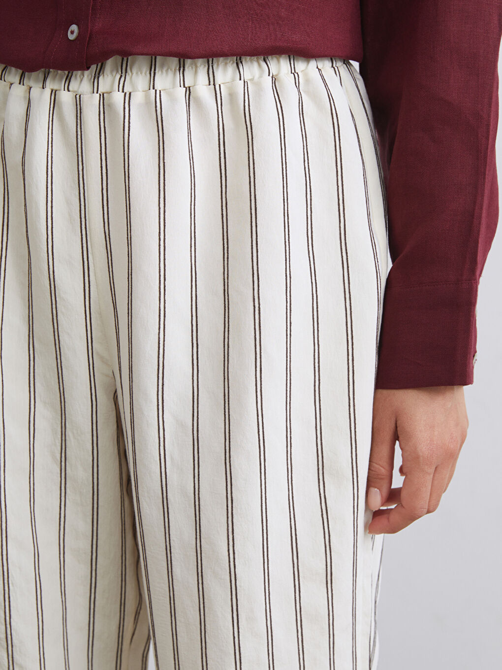 Bej Beli Lastikli Modal Karışımlı Kadın Pantolon-2