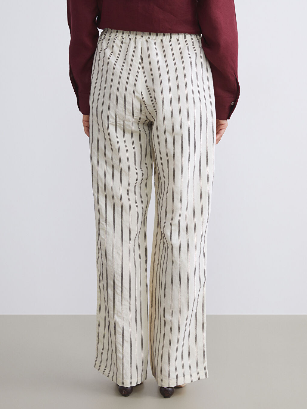 Bej Beli Lastikli Modal Karışımlı Kadın Pantolon-3