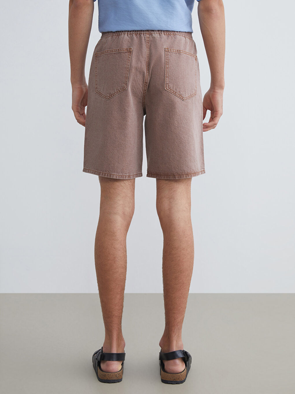 Pembe Rahat Kalıp Erkek Jean Şort-3