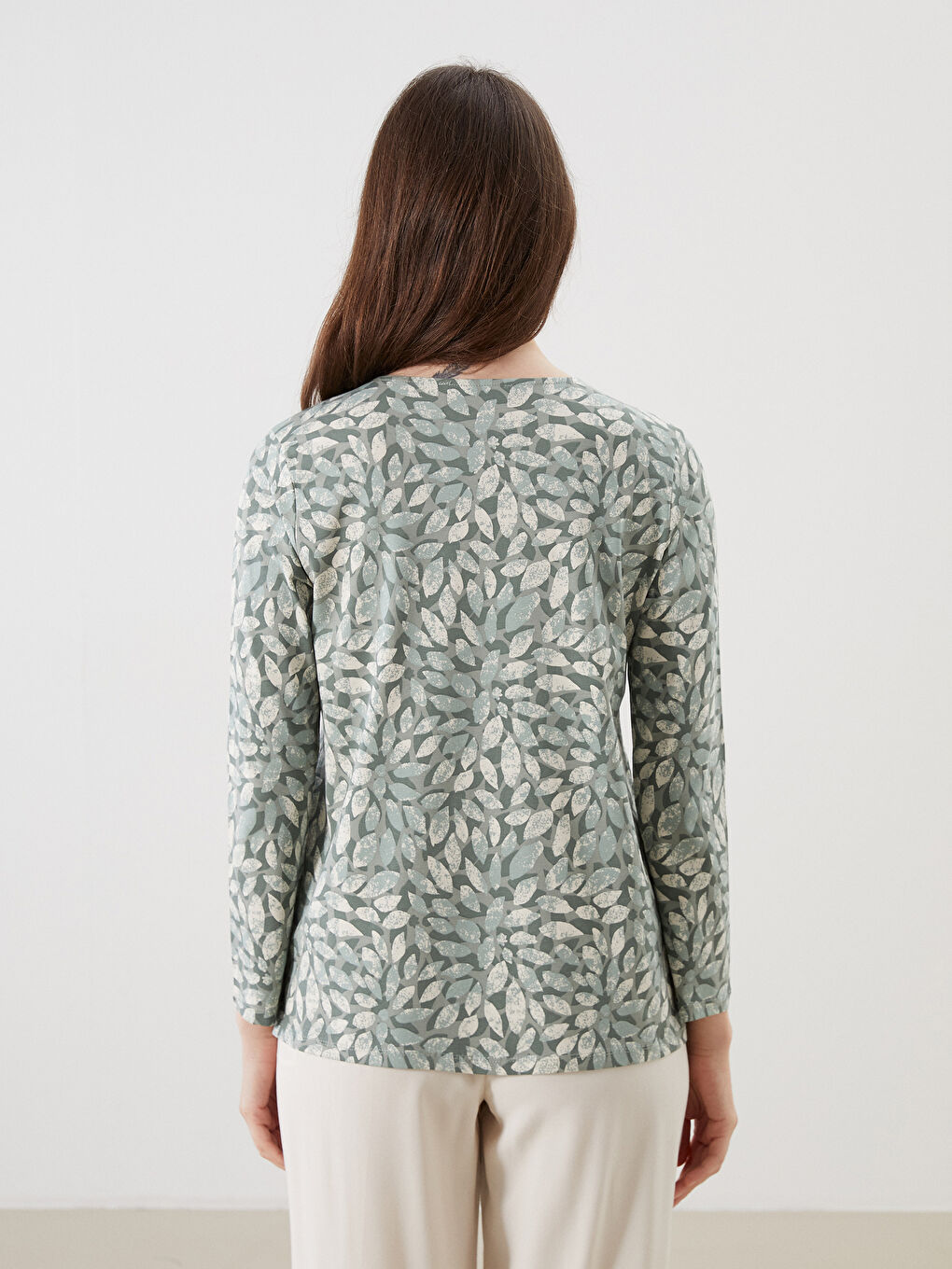 Yeşil Bisiklet Yaka Çiçekli Bluz-3