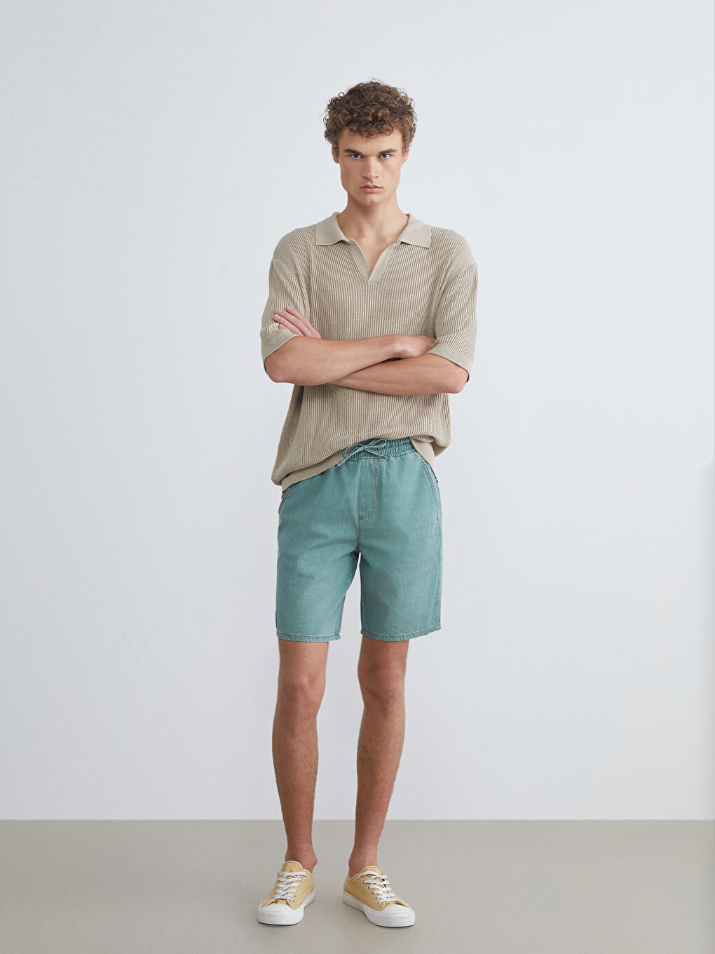 Yeşil Rahat Kalıp Erkek Jean Şort