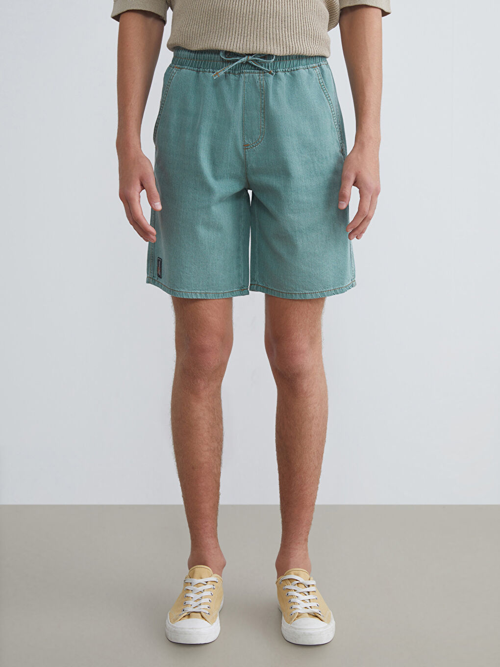 Yeşil Rahat Kalıp Erkek Jean Şort-1